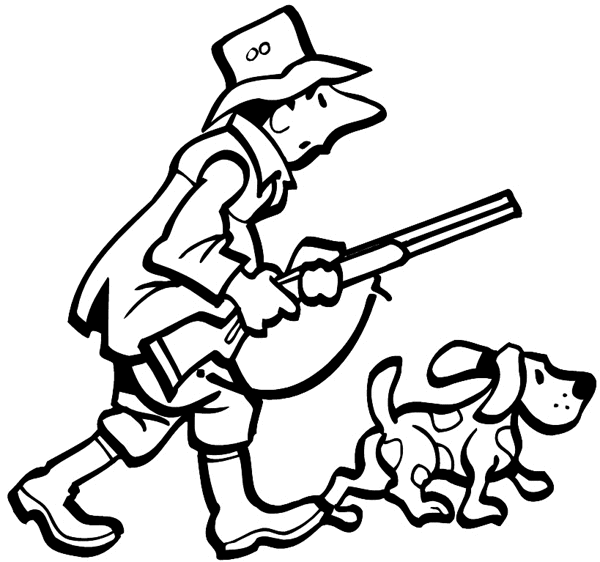 Hunter with rifle and dog vinyl sticker. Customize on line. Hunting 054-0117